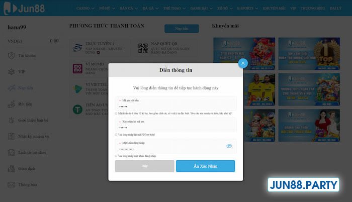Nạp tiền Jun88
